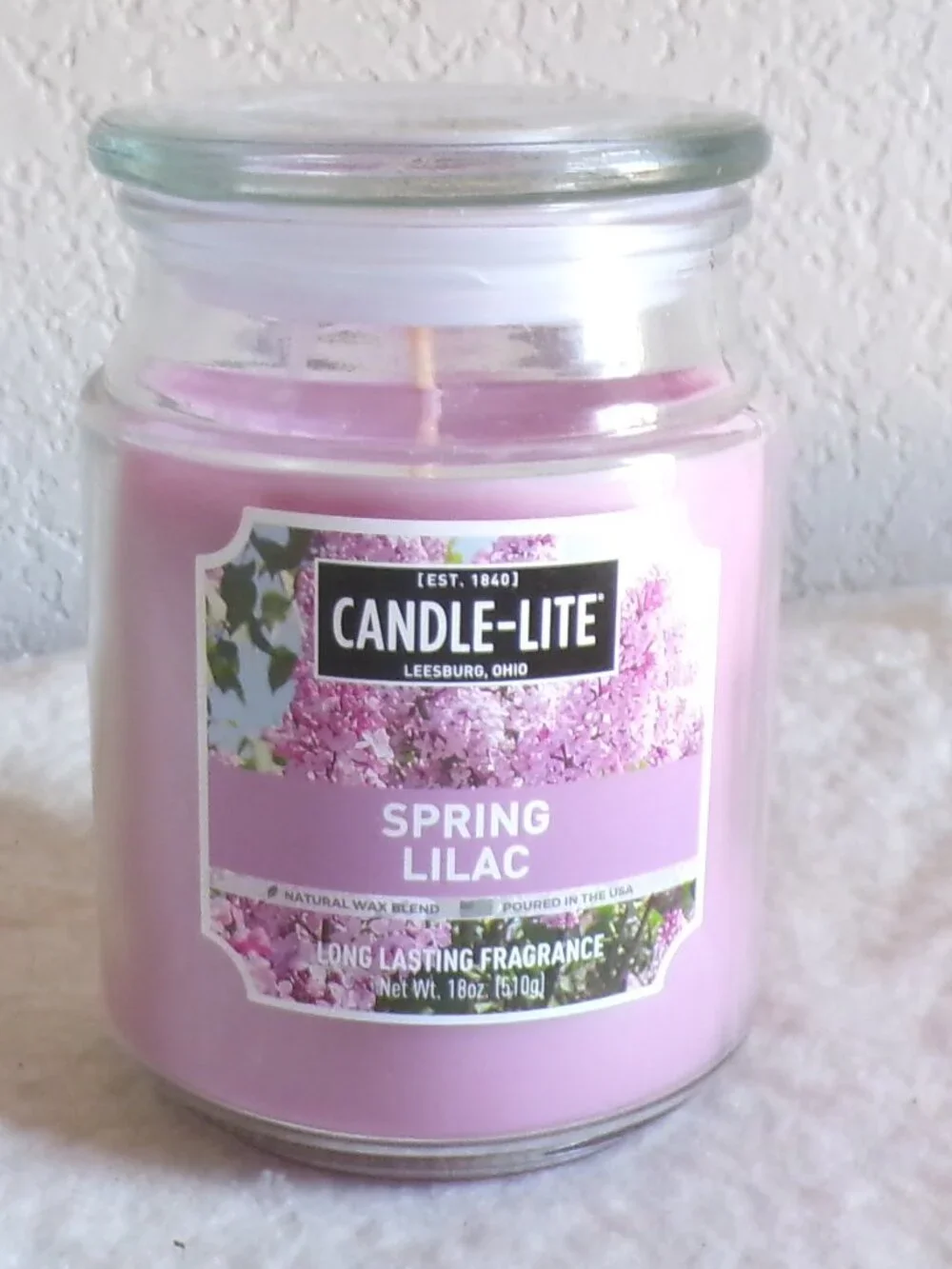 Candle-lite Candle Spring Lilac 18 oz New Glass Jar with Glass Lid